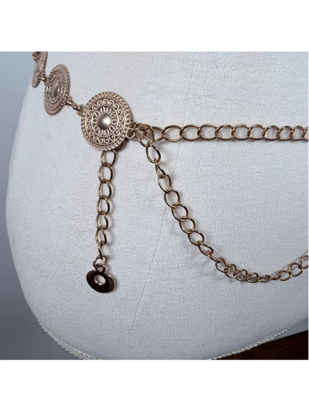 Boho Gold Metal Concho Chain Link Belt Western Cowgirl Statement One Size OS
